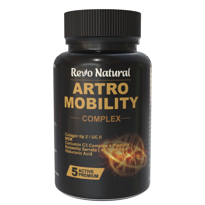 Artro Mobility Complex . Colagen tip II / Uc II, Curcumin C3 Complex, supliment alimentar premium pentru dureri de oase, articulatii si muschi, 30 comprimate, Revo Natural