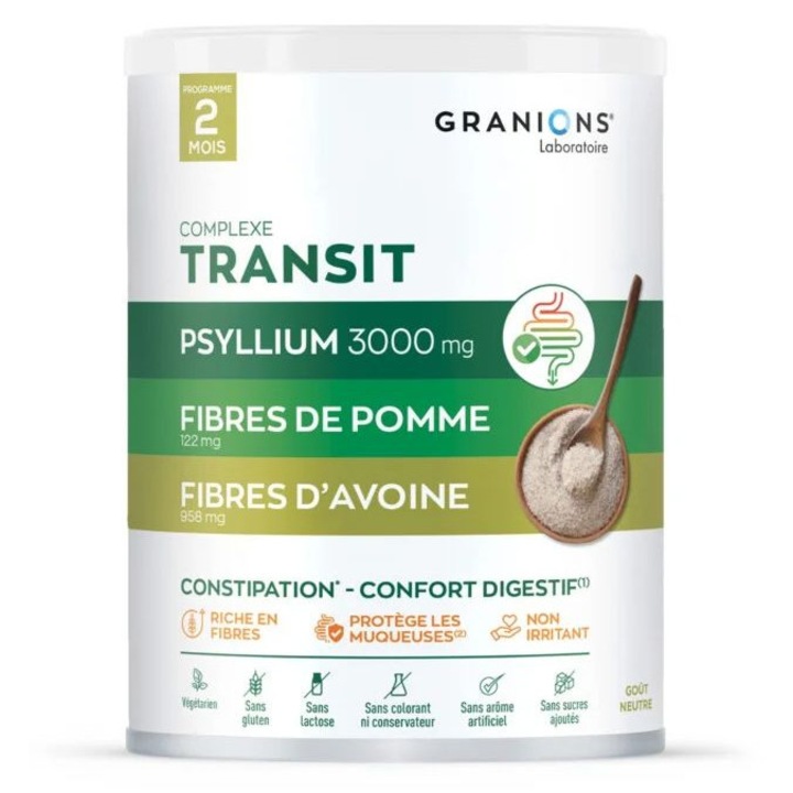 Supliment alimentar pentru sustinerea tranzitului intestinal, Complexe Transit Psyllium 3000 mg, Granions, gust neutru, 290 g