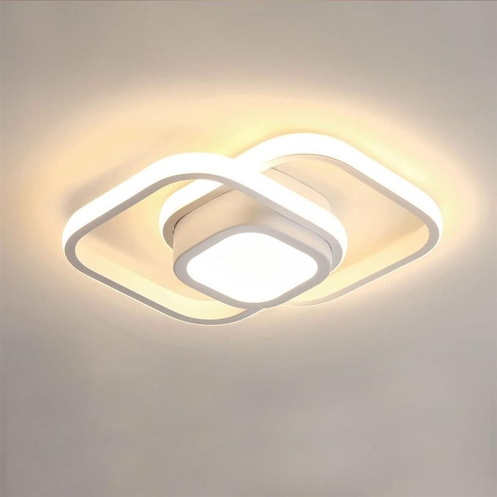 Lampa de tavan patrata, LED, reglare a intensitatii luminoase in trei trepte, 220 V, 35 W, pentru dormitoare, bucatarii, sufragerii, birouri de acasa si holuri, lampa compacta pentru hol, 32 x 25 x 6 cm, alb
