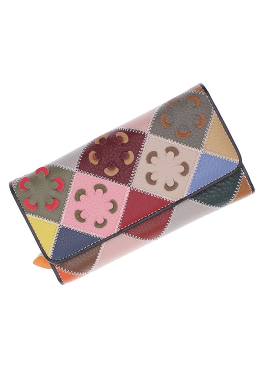 Portofel de dama, din piele naturala, ButicCochet, 19x11x4 cm, Multicolor - PR1174