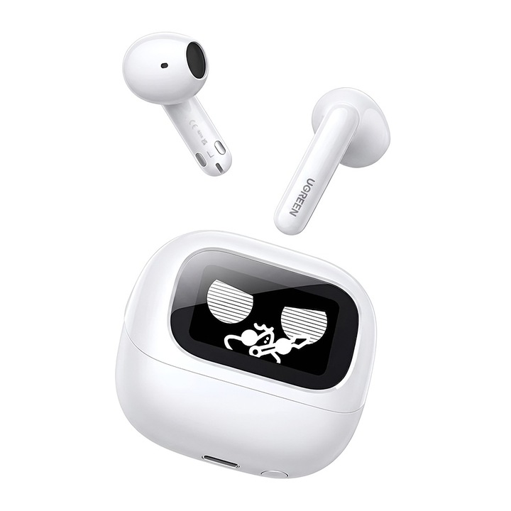 Безжични слушалки Ugreen HiTune H6 Magic WS216, In-Ear, Bluetooth 6.0, ANC, LCD екран, Автономност до 30 часа, Батерия 400mAh, Бели
