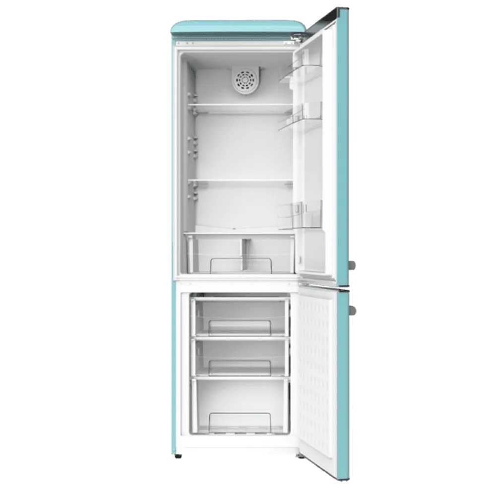 Combina frigorifica Retro Cecotec, Bolero CoolMarket Combi Origin, 300 litri, H 191.5 cm, congelator 84 litri, racire ventilata, compartimentare optimizata, termostat mecanic, 3 rafturi sticla ajustabile, Crisper Box, Big Box congelator, blue pastel