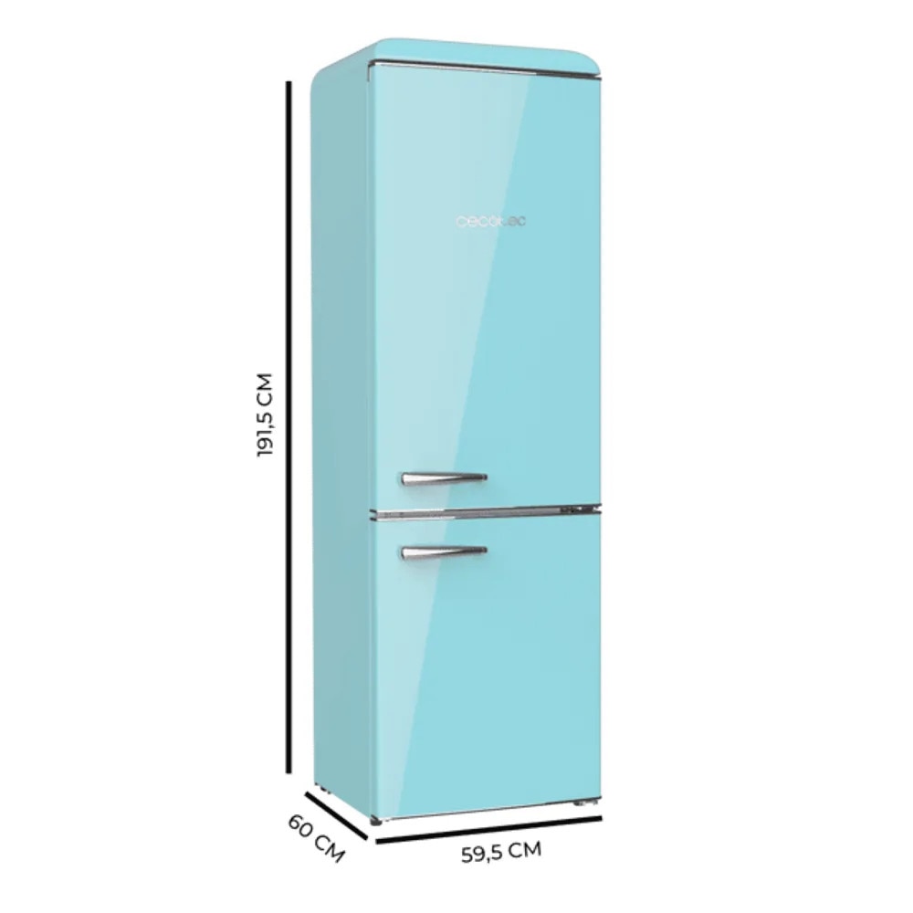 Combina frigorifica Retro Cecotec, Bolero CoolMarket Combi Origin, 300 litri, H 191.5 cm, congelator 84 litri, racire ventilata, compartimentare optimizata, termostat mecanic, 3 rafturi sticla ajustabile, Crisper Box, Big Box congelator, blue pastel