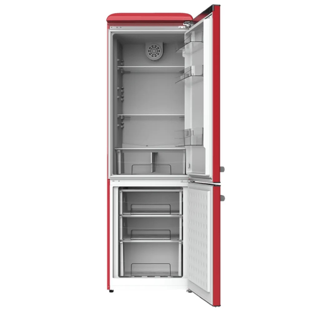 Combina frigorifica Retro Cecotec, Bolero CoolMarket Combi Origin, 300 litri, H 191.5 cm, congelator 84 litri, racire ventilata, compartimentare optimizata, termostat mecanic, 3 rafturi sticla ajustabile, sertar Crisper Box, Big Box congelator, rosu