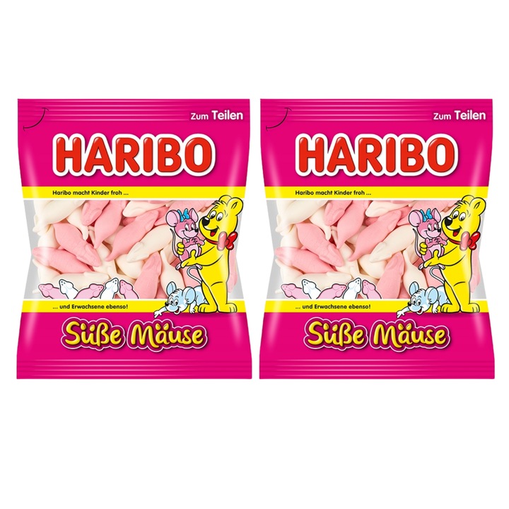Bomboane jeleu, Haribo, Susse Mause, set 2 bucati, 175 g per bucata