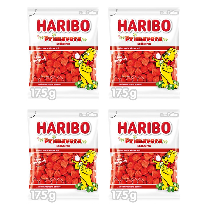 Bomboane jeleu, Haribo, Primavera Erdbeeren, set 4 bucati, 175 g