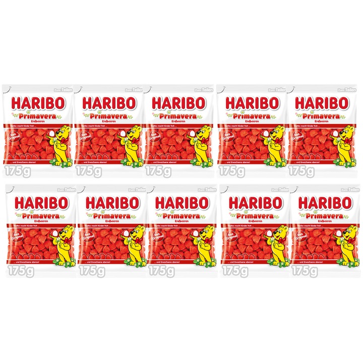 Bomboane jeleu, Haribo, Primavera Erdbeeren, set 10 bucati, 175 g/pachet