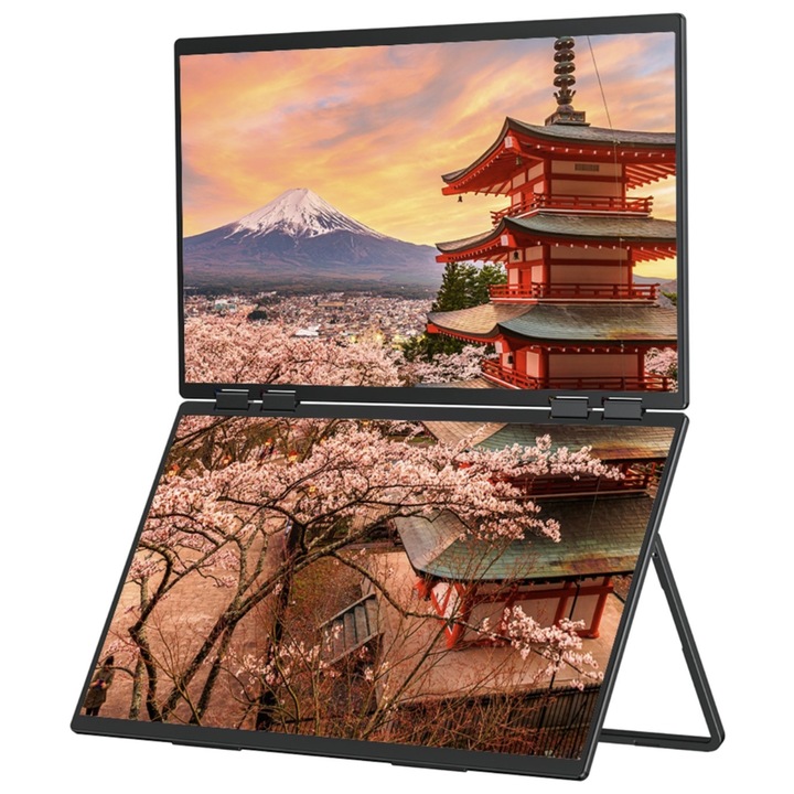 Ecran Portabil Dual IPS LED JAPANNEXT 23.8" JN-DMD-IPS238F-C4, Full HD 1920 x 1080, HDMI, USB-C, Boxe, 100 Hz, 14 ms negru