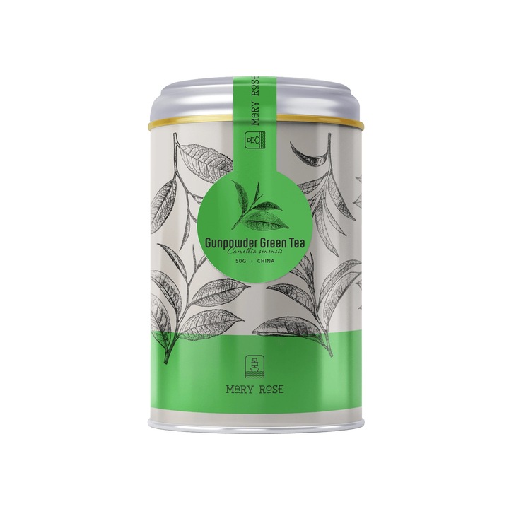 Zöld Tea Gunpowder, Mary Rose, Kína, Fémdoboz, Kiváló Minőség, Prémium Szelekció, Hagyományos Eljárás, Tárolásra Tökéletes, 50 g