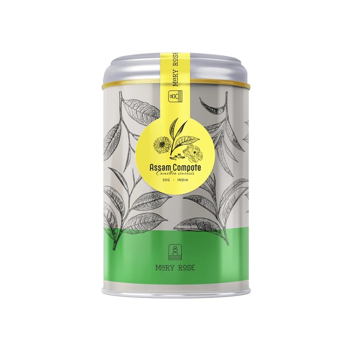 Fekete Tea Assam Compote, Mary Rose, India, Fémdoboz, Kiváló Minőség, Prémium Szelekció, Hagyományos Eljárás, Tárolásra Tökéletes, 50 g