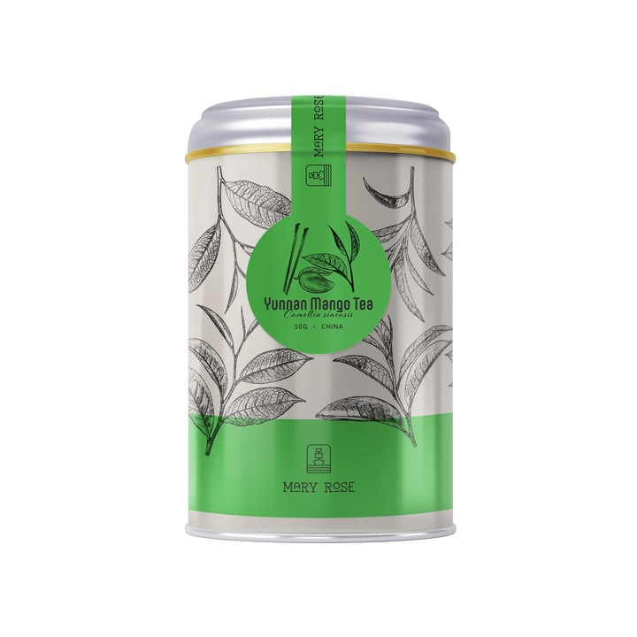 Zöld Tea Yunnan Mango, Mary Rose, Kína, Fémdoboz, Kiváló Minőség, Prémium Szelekció, Hagyományos Eljárás, Tárolásra Tökéletes, 50 g