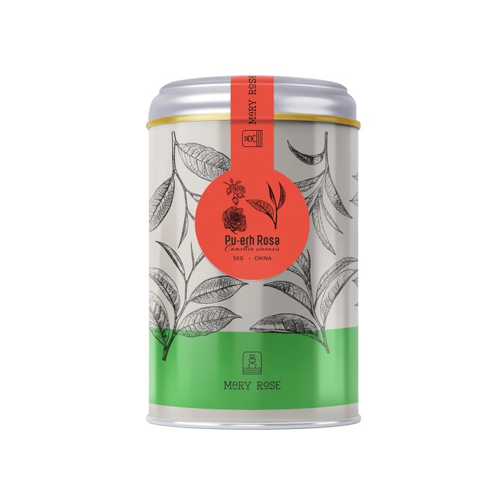 Vörös Tea Pu-erh Rosa, Mary Rose, Kína, Fémdoboz, Kiváló Minőség, Prémium Szelekció, Hagyományos Eljárás, Tárolásra Tökéletes, 50 g