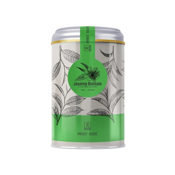 Zöld Tea Yunnan Jasmine Blossom, Mary Rose, Kína, Fémdoboz, Kiváló Minőség, Prémium Szelekció, Hagyományos Eljárás, Tárolásra Tökéletes, 50 g