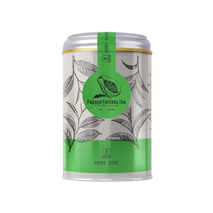 Zöld Tea Sencha Papaya Fantasy, Mary Rose, Kína, Fémdoboz, Kiváló Minőség, Prémium Szelekció, Hagyományos Eljárás, Tárolásra Tökéletes, 50 g