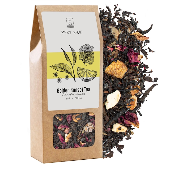 Ceai Negru Yunnan Golden Sunset, Mary Rose, China, Cu Coaja De Portocale Si Anason, Calitate Superioara, Selectie Premium, Proces Traditional, Aroma Intensa, Gust Rafinat, 50 g
