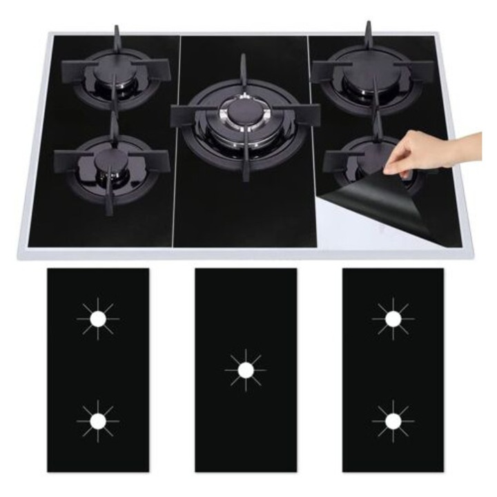 Set de 3 protectii pentru plita pe gaz Tigrezy cu invelis din teflon, covorase reutilizabile pentru plita pe gaz, protectie antiaderenta pentru ecran, curatare rapida