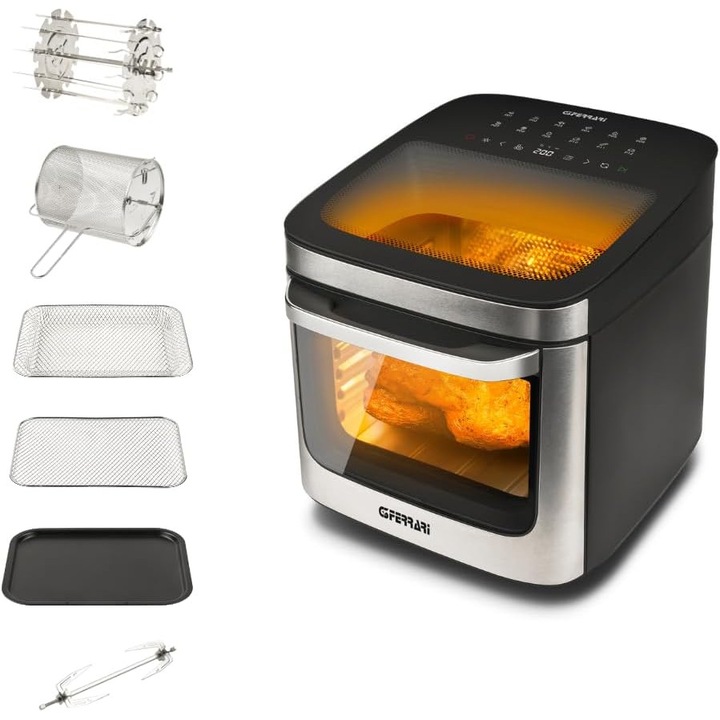 Air Fryer Cuptor Multifunctional G3 Ferrari Friggisano Lux G10219, 13L, 1800W, 12 Programe, Display Digital, Functie Uscare, Negru/Gri