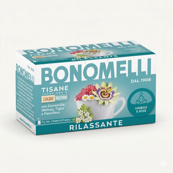 Ceai cu musetel si infuzie din plante, pentru relaxare, Bonomelli