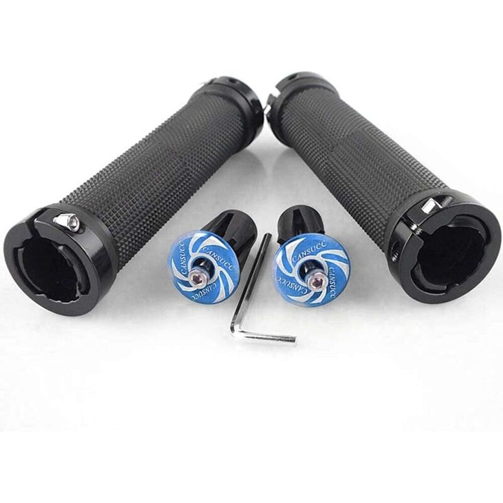 Kerékpár markolat, dupla rögzítésű, gumi és alumínium, fekete, 22mm