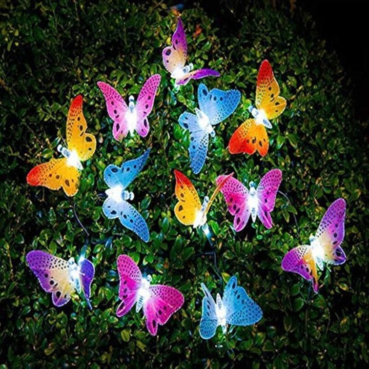Instalatie luminoasa solara fluturi 12 LED 4m rezistenta apa