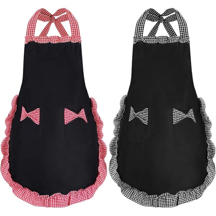 Set sorturi bucatarie, 2 piese, impermeabile, buzunare mari, negru, 70x73cm