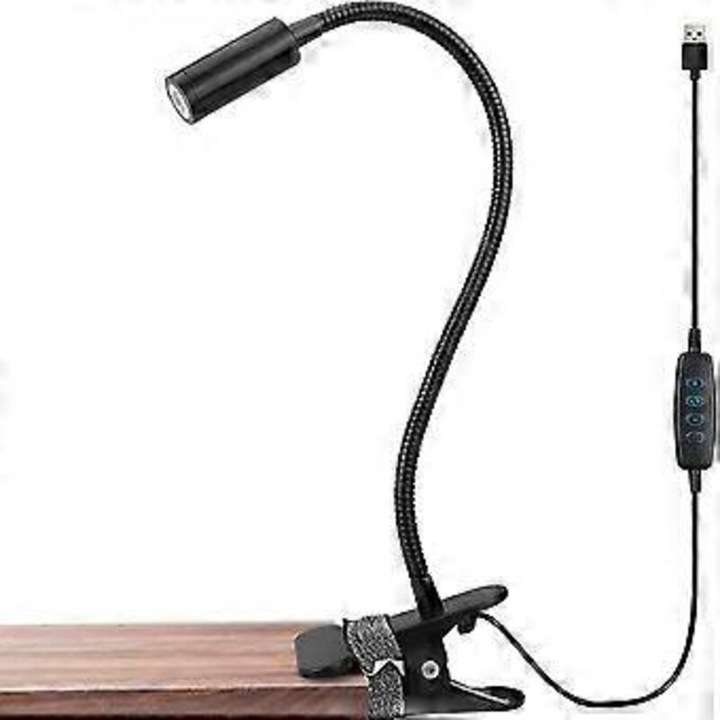 Lampa de birou cu clema, flexibila, lumina calda, 20x10x5cm