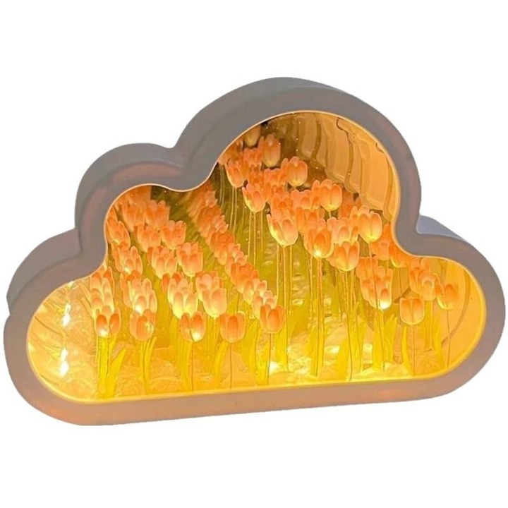Veioza LED lalea cu oglinda integrata, flexibila, alba, 20x30cm
