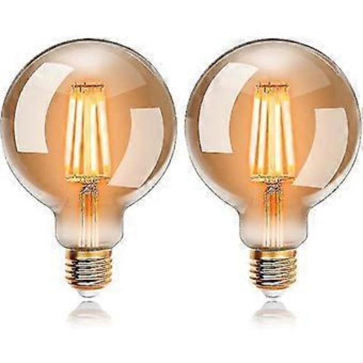Комплект от 2 винтидж LED крушки G95, 6W, топло бяла светлина, E27