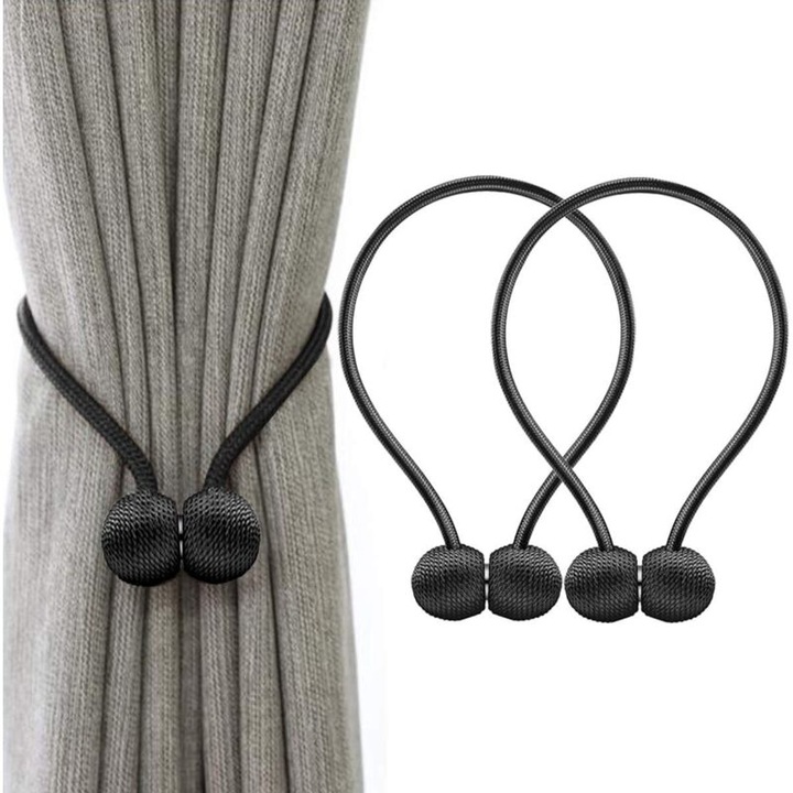 Set 2 accesorii magnetice pentru perdele, 40cm, negru