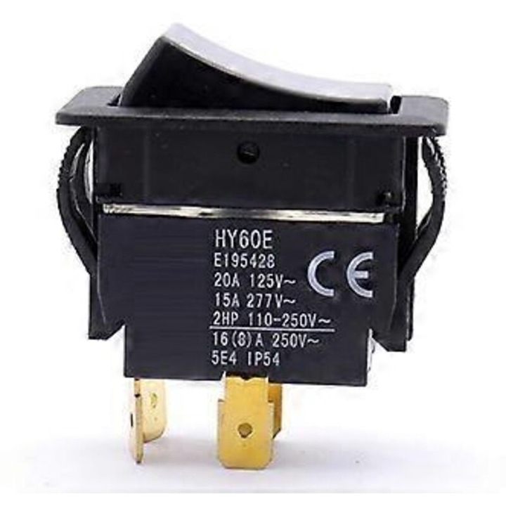 Billenőkapcsoló be/ki 4 érintkezős 20A 125V/250V fekete 2HP