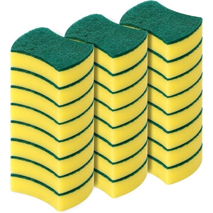 Комплект от 24 жълти микрофибърни гъби 10x8x3cm, екологични, устойчиви на надраскване