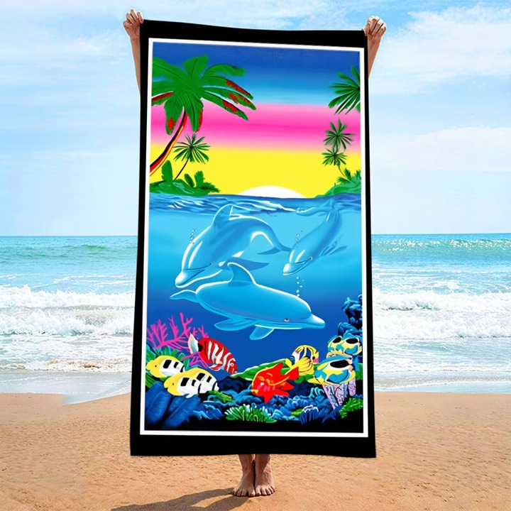 Ultra finom mikroszálas strandtörölköző, nedvszívó, mintás, 70x140cm