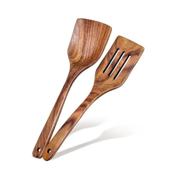 Akácfa spatula készlet, 33.8x8.6cm és 30.5x7.1cm, ergonomikus nyél