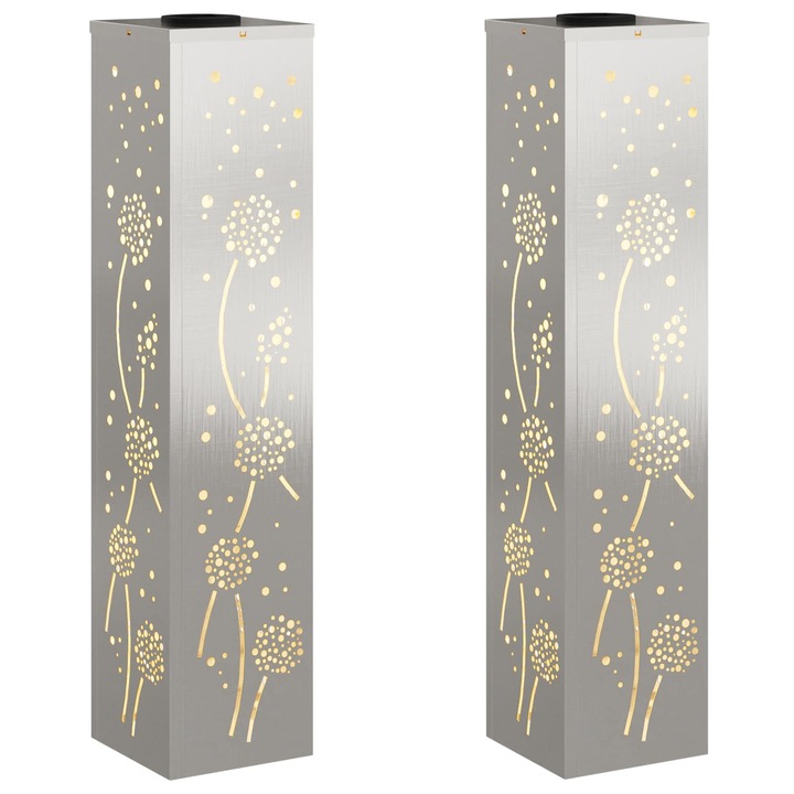Set Lumina LED Solara pentru Alei 2 pcs vidaXL, Argintiu Otel inoxidabil
