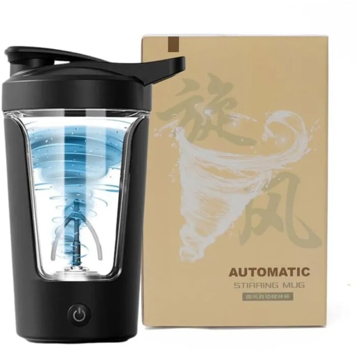 Shaker electric pentru proteine cidiscount-xKx-260805-513, USB-C reincarcabil, 500 mAh, 7.000 RPM, 450 ml, negru