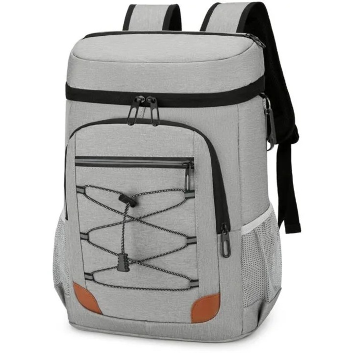 Rucsac termo izotermic din Oxford, capacitate 27 L, impermeabil, bretele ergonomice, 46 x 32 x 19 cm, gri deschis, model k0367-0729-HS7985