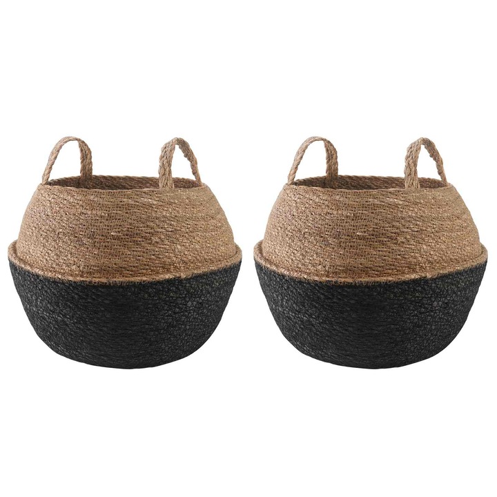 Vaza pentru plante cu manere 2 pcs vidaXL, Negru Ø 45 x 36 cm