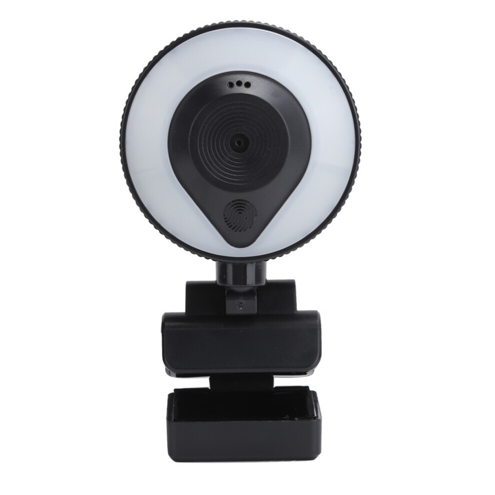 Webcam Full HD, inel luminos tactil, microfon incorporat, compact, plug and play
