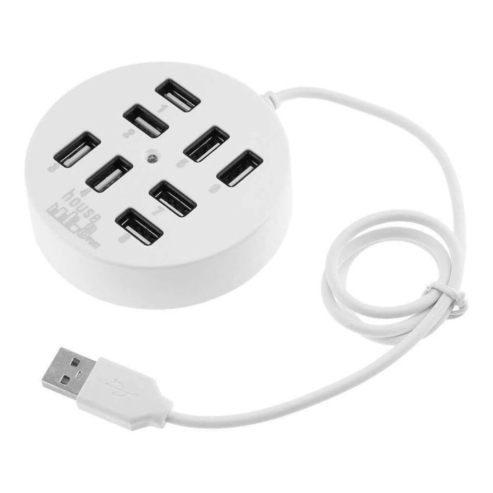 Többportos USB elosztó falra szerelhető hosszabbítóval, lapos dugóval, kompakt, egyedi kapcsolóval