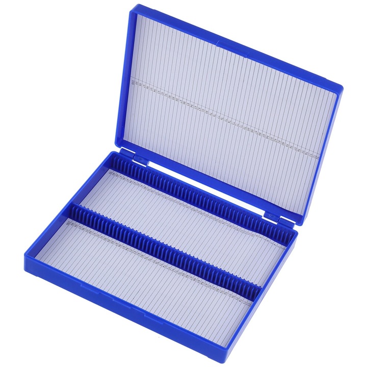 Patológiai lemeztároló doboz 100 férőhelyes kék 20x16.2x3cm műanyag