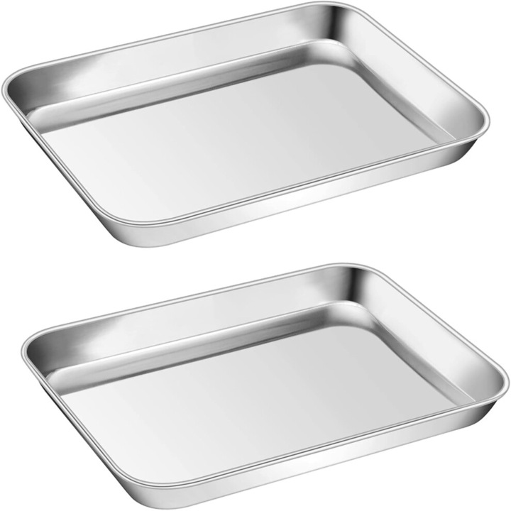 Set 2 tavi copt patrate inox 23x17x2.5cm oglinda antirugina