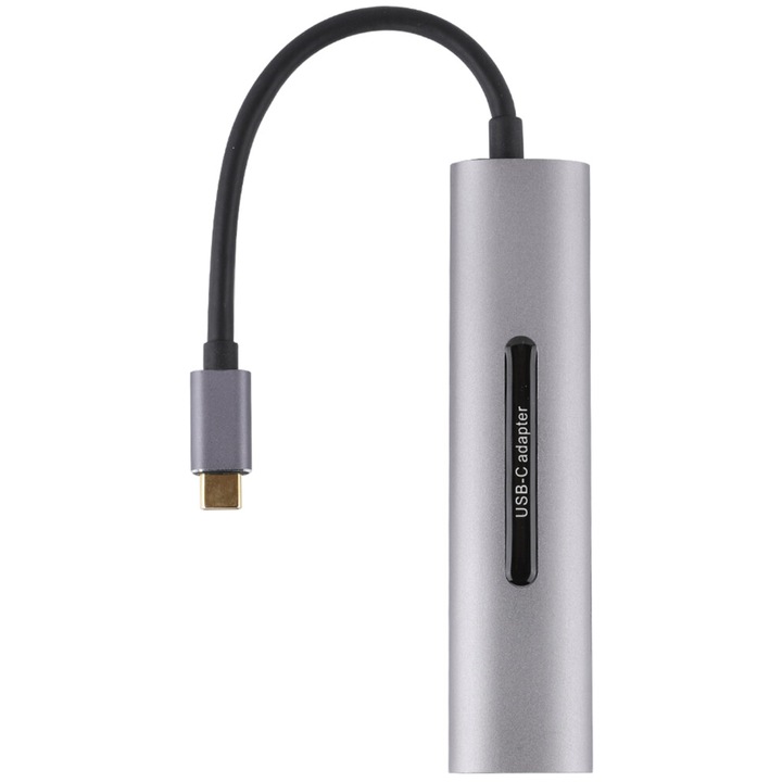USB C kompakt elosztó, 4K HDMI, 100W, hordozható, fekete