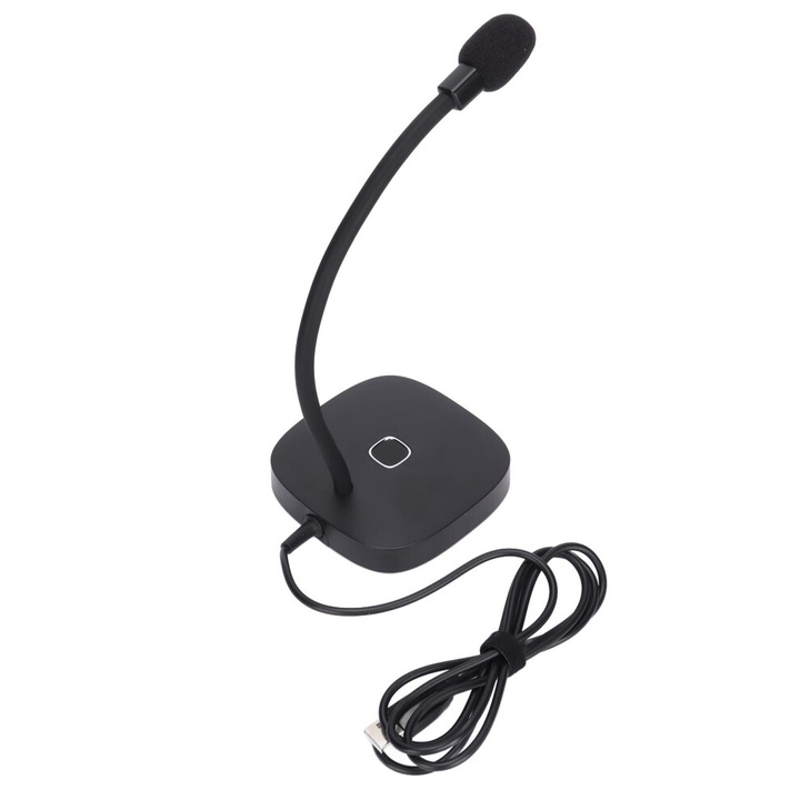 USB asztali mikrofon, aranyozott, árnyékolt kábel, érintésvezérlés, LED