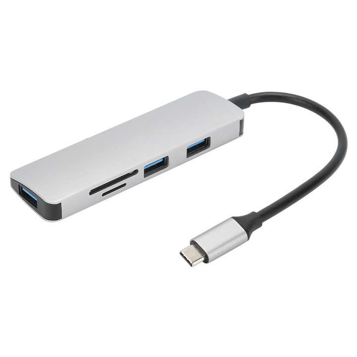 USB-C elosztó, kettős kártyaolvasó, alumínium, hordozható