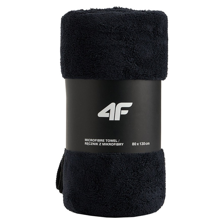 Спортна кърпа 4F от микрофибър, черна, 80x130см