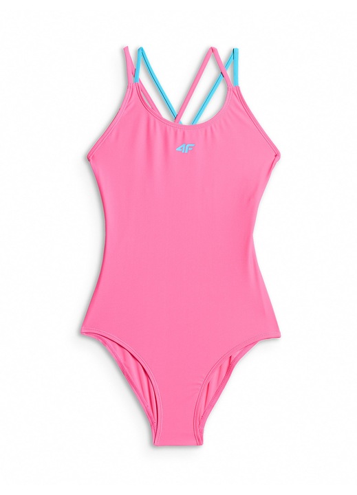 Costum de baie intreg pentru fete 4F, roz/albastru, uscare rapida, croiala slim, poliester-elastan