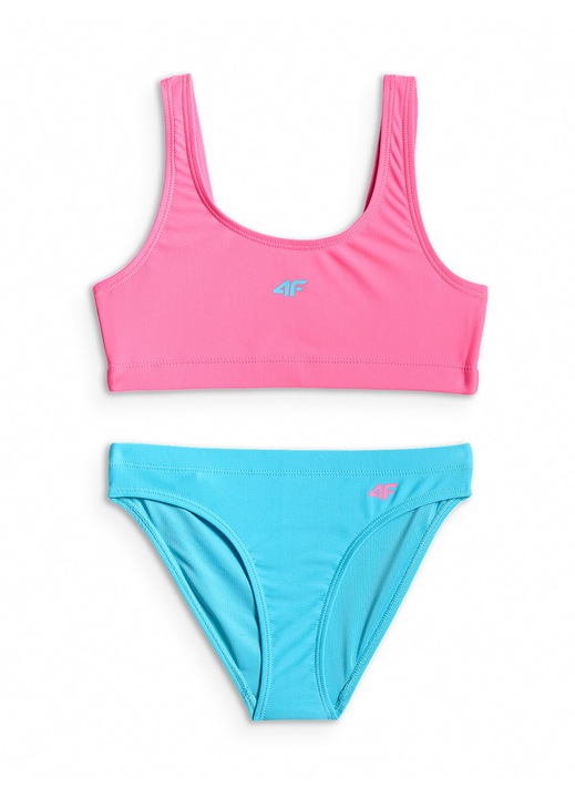 Costum de baie pentru fete 4F, doua piese, albastru/roz, poliester|elastan