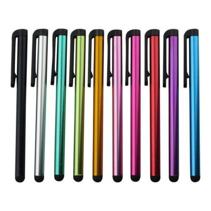 Set stylus metalic cu varf soft touch si protectie ecran, negru
