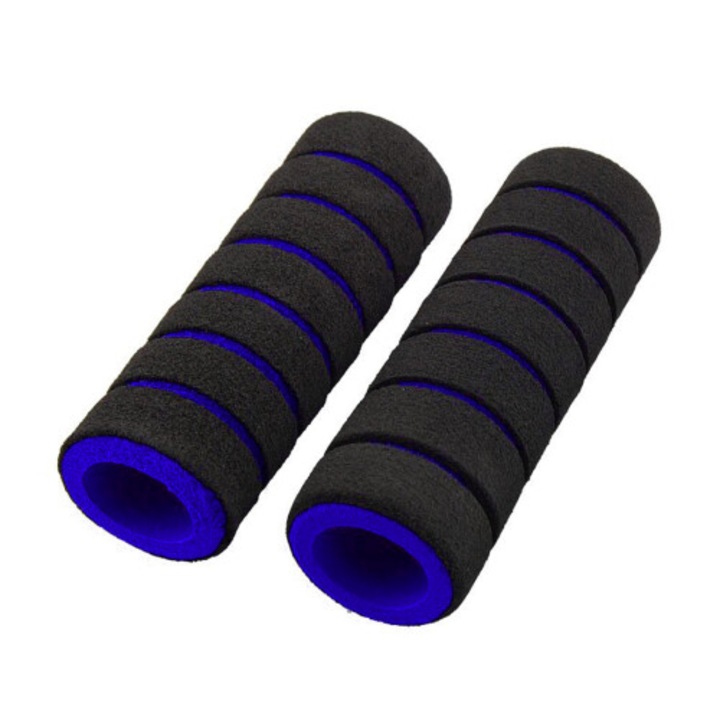 Mansoane bicicleta spuma, set 2 perechi, negru albastru, 107x33mm si 96x17mm
