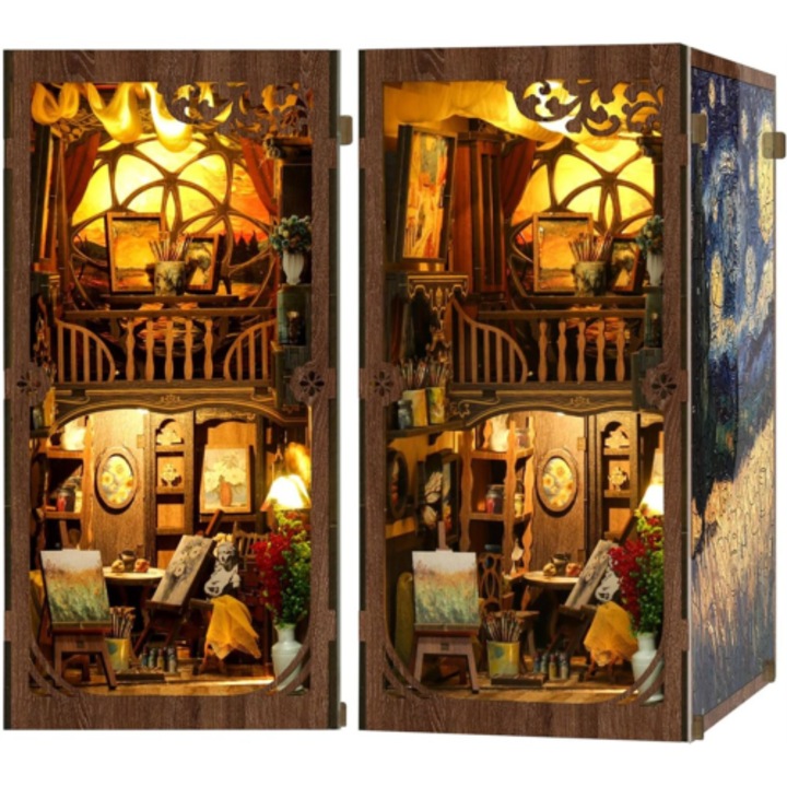 Set artizanat colt de carte lemn, multicolor, 3 straturi, 30x20x15cm